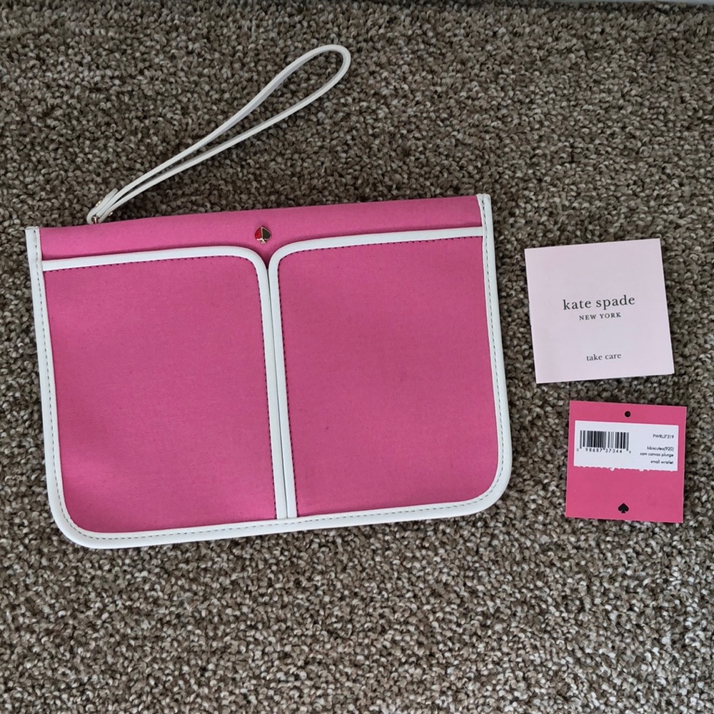 Kate Spade sam canvas plunge pink wristlet